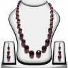 Fancy Necklace Set with Designer Earrings from India in Purple Stones-0