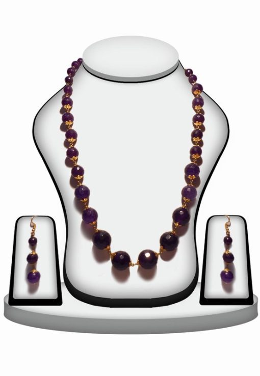 Fancy Necklace Set with Designer Earrings from India in Purple Stones-0
