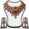 Fancy Polki Jewelry Set With Designer Earrings in Red, Green and White -0