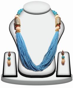 Beautiful Fancy Turquoise Beaded Necklace Set with Matching Earrings-0