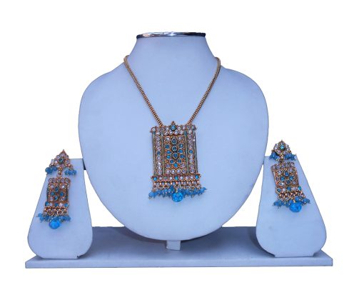 Fancy Party Wear Polki Pendant Set with Earrings Available Online-0
