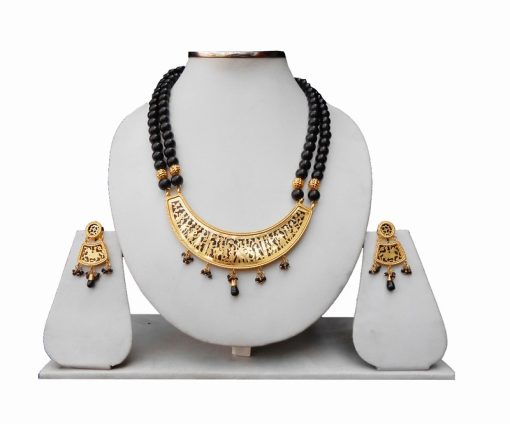 Fashion Indian Thewa Jaipur Jewellery Set in Black Beads -0