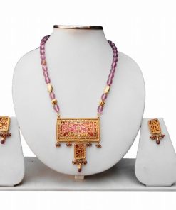 Fashion Thewa Jaipur Jewellery Set in Brown Beads -0