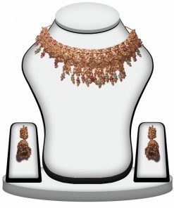Fashionable Ethnic Polki Necklace Set in Red, Green and White Stone-0