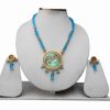 Fashionable Turquoise Thewa Pendant Set with Matching Earrings-0
