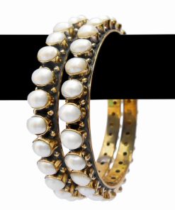 Go Elegant Bridal Bangles for Girls with White Pearls Stones from India -0