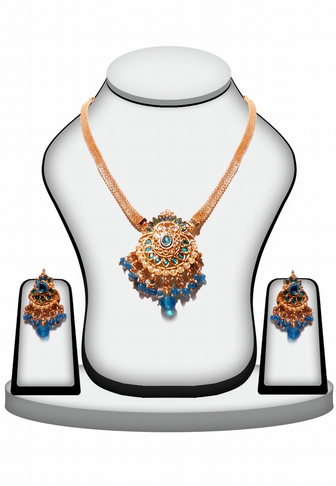 Gorgeous Designer Turquoise Polki Pendant Set for Women-0