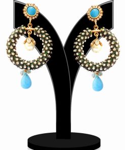 Gorgeous Green Fashion Earrings with Turquoise Stones-0