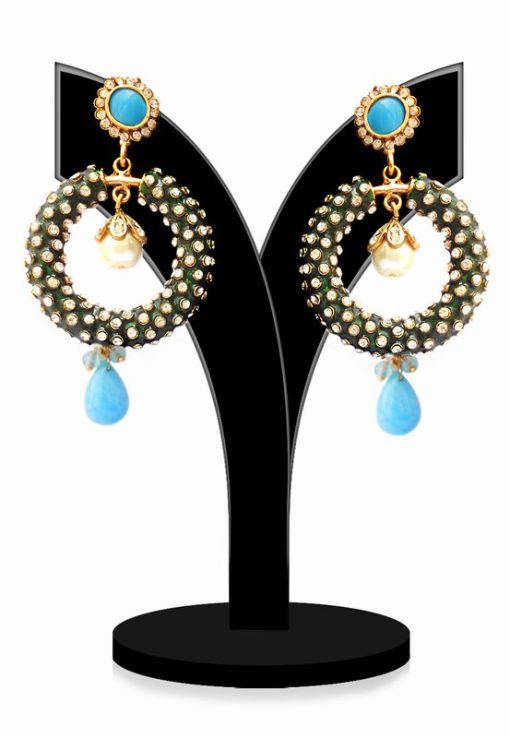 Gorgeous Green Fashion Earrings with Turquoise Stones-0