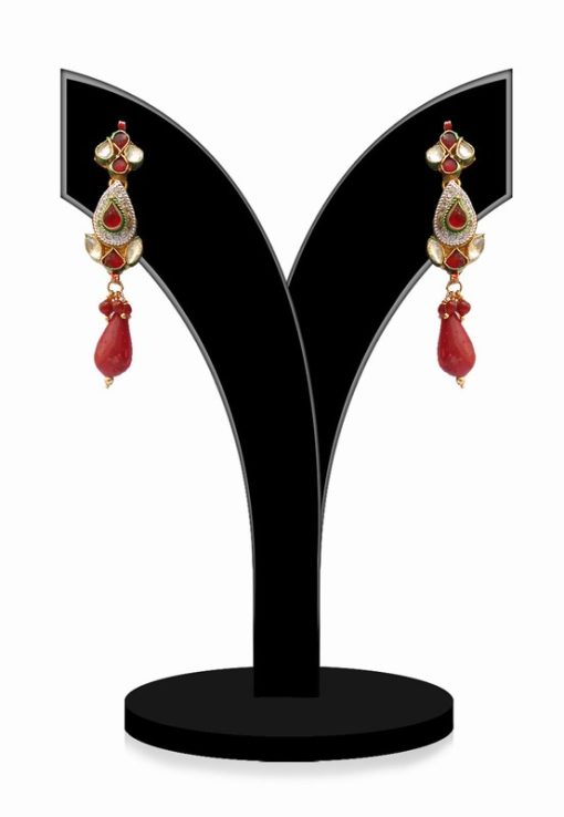 Buy Online Sleek and Gorgeous Kundan Earrings with Red Stones-0