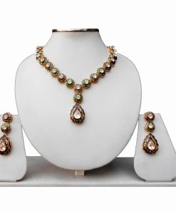 Green and Brown Jaipur Design Minakari Necklace Earrings From India -0