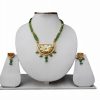 Green Beads Thewa Pendant Set with Earrings for Parties-0