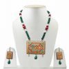 Gorgeous Green Ethnic Tanjore Painting Designer Necklace and Earrings Set -0