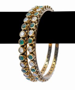 Buy Fashion Bangles in Green and Pearls Stones with Micro Gold Covering-0