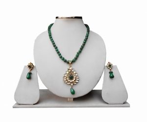 Buy Indian Jewelry Green Kundan Stones Pendant Earrings Set -0