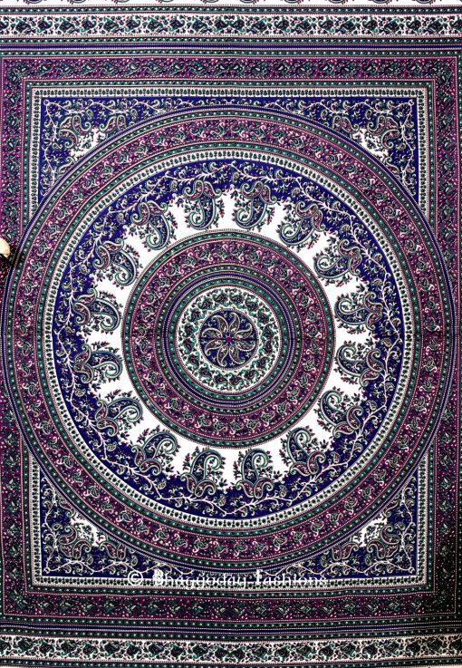 Grey Blue Psychedelic Handlook Paisley Beach Tapestry Bedspread -1402
