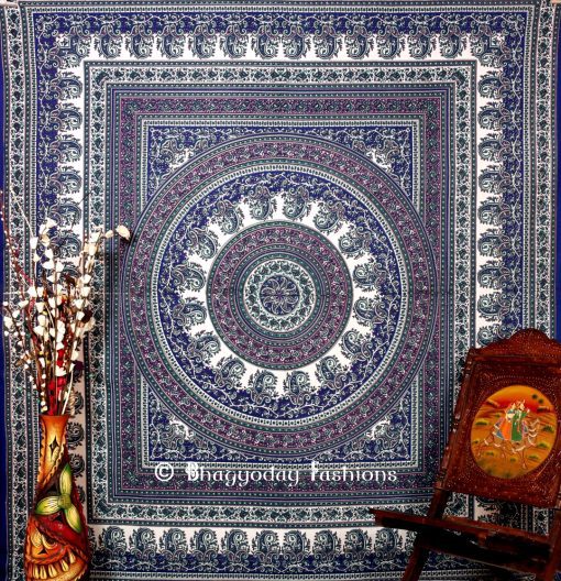 Grey Blue Psychedelic Handlook Paisley Beach Tapestry Bedspread -1401