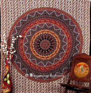 Handlook Indian Dorm Bedroom Tapestry Bedding in White Multicolor-0