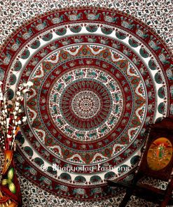 Handlook Psychedelic Indian Tapestry Bedspread in White Multicolor -1425