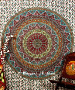 Handlook Psychedelic Tapestry Throw Bedding in White Multicolor-1419