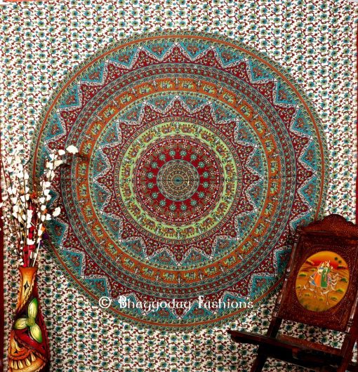 Handlook Psychedelic Tapestry Throw Bedding in White Multicolor-1419