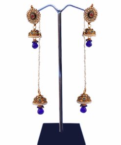 Shop Online Hanging Jhumka Earrings for Weddings in Blue Stones-0