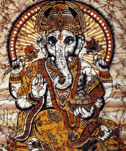 Brown Hindu God Ganesha Print Bohemian Tapestry Wall Hanging-3785