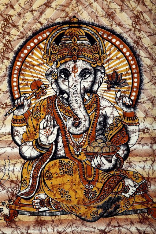 Brown Hindu God Ganesha Print Bohemian Tapestry Wall Hanging-3785