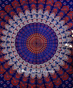 Red and Blue Hippie Bohemian Circular Tapestry Throw Bedspread-0