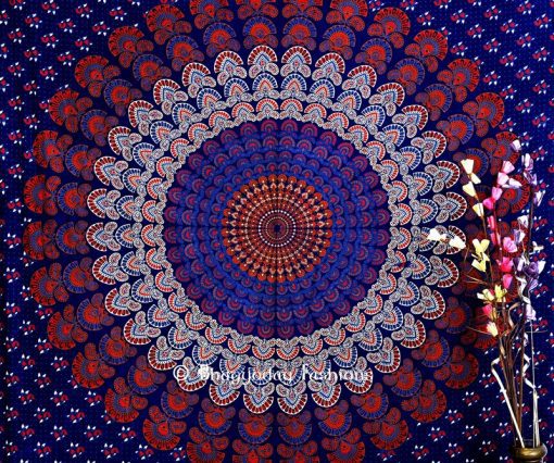 Red and Blue Hippie Bohemian Circular Tapestry Throw Bedspread-0
