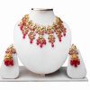 Indian Ethnic Kundan Necklace and Earrings Set with Red Stones-0
