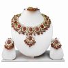 Indian Fashion Red and Green Kundan Necklace and Earrings Set with Tikka-0