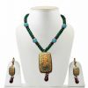Posh Indian Pendant and Earrings Jewelry Set in Tanjore Painting Design-0