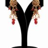 Red and White Stone Studded Polki Earrings for Festivals and Weddings-0