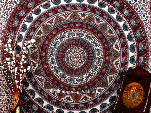 Handlook Psychedelic Indian Tapestry Bedspread in White Multicolor -0