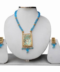 Jaipur Designer Ethnic Thewa Pendant Set in Turquoise Beads-0