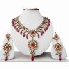 Jaipur Kundan Necklace and Earrings Jewelry Set in White and Red-0