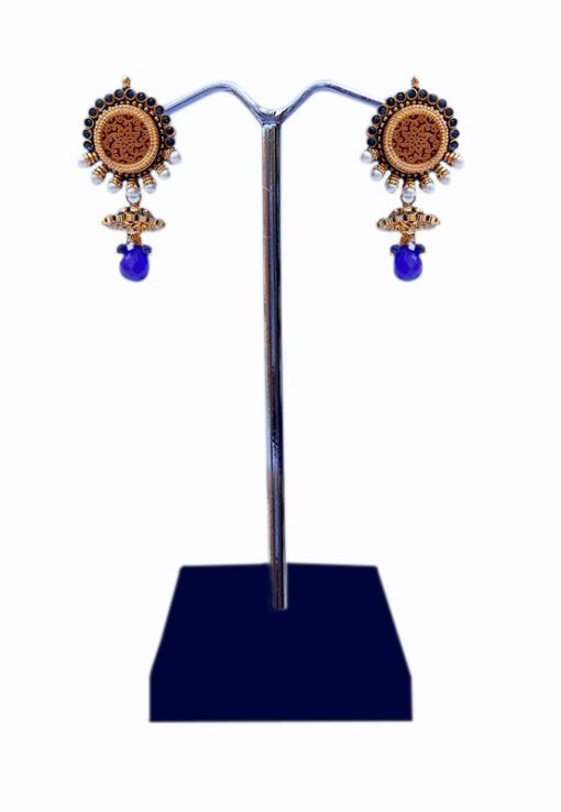 Exclusive Blue Jhumka Earrings for Girls with Antique Polish-0