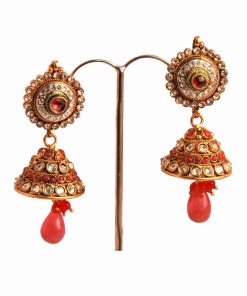 Fashionable PolkiJhumka Earrings from India in Brass Metal-0