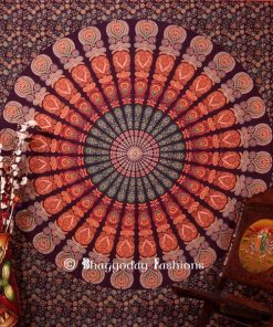 Psychedelic Round Mandala Tapestry Bedding Queen in Purple Print-0