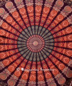 Psychedelic Round Mandala Tapestry Bedding Queen in Purple Print-1395