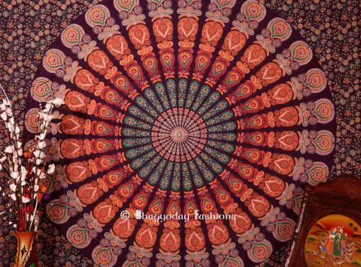 Psychedelic Round Mandala Tapestry Bedding Queen in Purple Print-1395