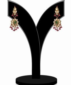 Small Kundan Earrings for Girls with Red, Green and White Stones in Latest Designs-0