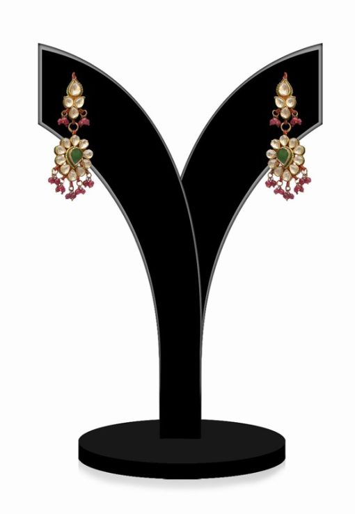 Small Kundan Earrings for Girls with Red, Green and White Stones in Latest Designs-0