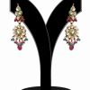 Red, Green and White Kundan Stone Embellished Jhumkas for Festivals-0