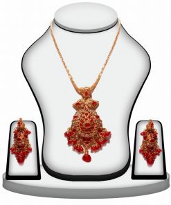 Latest Design Antique Pendant Set in Red Stones with Earrings-0