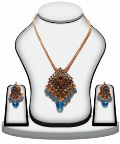 Latest Design Indian Women Polki Pendant Set in Turquoise Stones -0