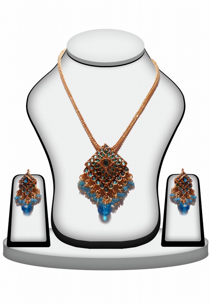Latest Design Indian Women Polki Pendant Set in Turquoise Stones -0