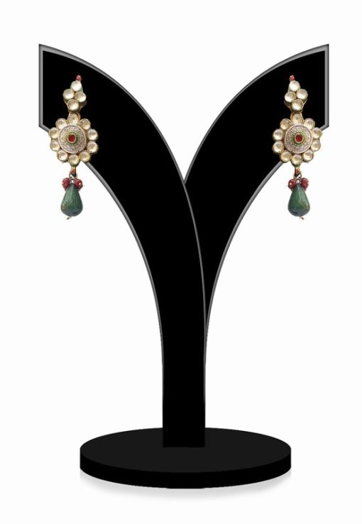 Traditional Green and White Stones Embellished Party Jhumkas-0
