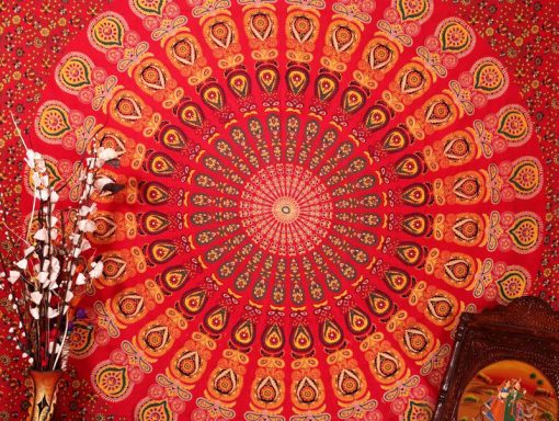 Red Twin Bird Wing Hippie Mandala Boho Dorm Wall Tapestry Bedding -3823